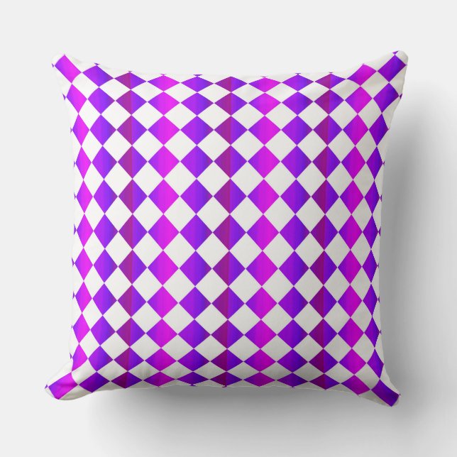 Purple Pink White Chequered Diamond Pattern  Cushion (Front)