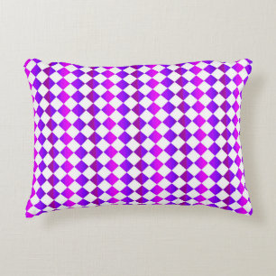 Purple Pink White Chequered Diamond Pattern Decorative Cushion