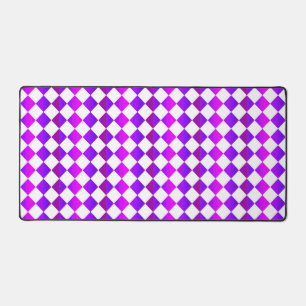 Purple Pink White Chequered Diamond Pattern Desk Mat
