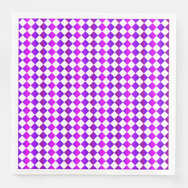 Purple Pink White Chequered Diamond Pattern Napkin (Front)