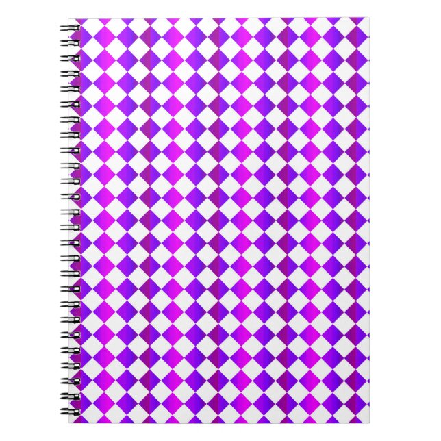Purple Pink White Chequered Diamond Pattern Notebook (Front)