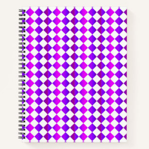 Purple Pink White Chequered Diamond Pattern Notebook