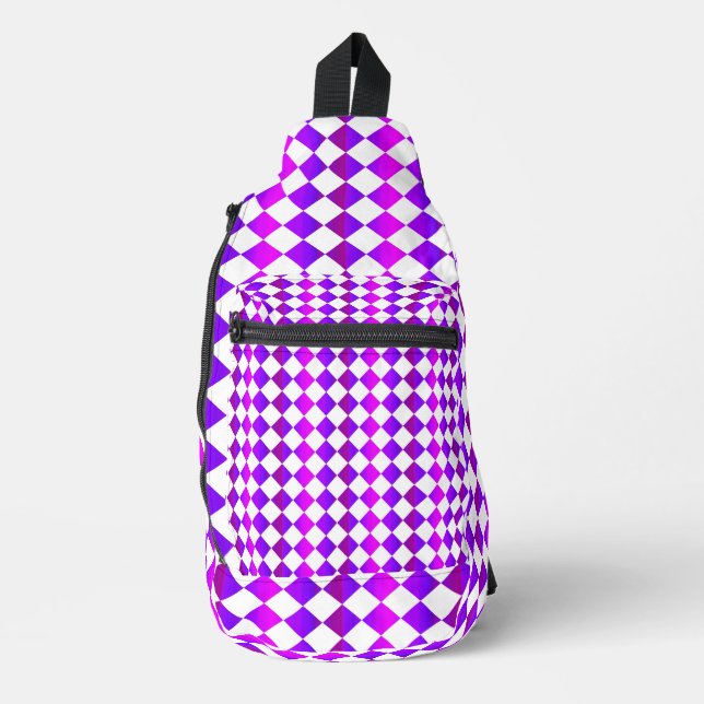 Purple Pink White Chequered Diamond Pattern Sling Bag (Front)