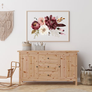 Purple Pink White Floral Botanical Flowers Boho  Poster