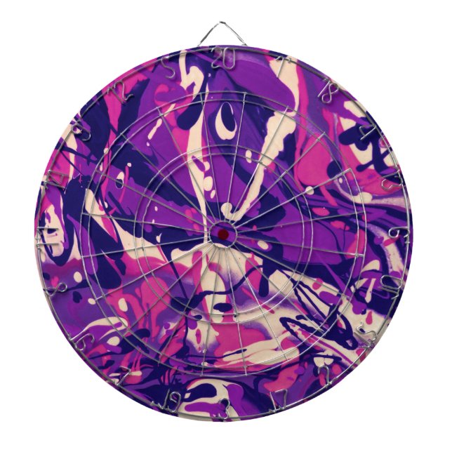 Purple, Pink & White Paint Swirl Pattern Dartboard (Front)