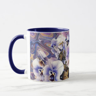 Purple Pink White Pansies near Water Watercolor    Mug