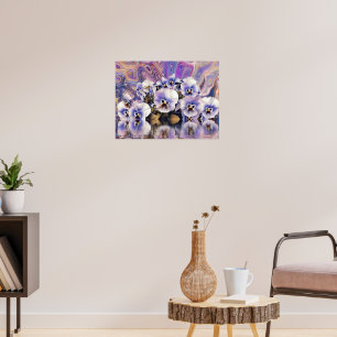 Purple Pink White Pansies near Water Watercolor Poster