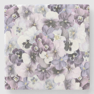 Purple Pink White Pansies Vintage Drawing Stone Coaster