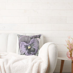 Purple Pink White Pansy Floral Vintage Drawing   Cushion