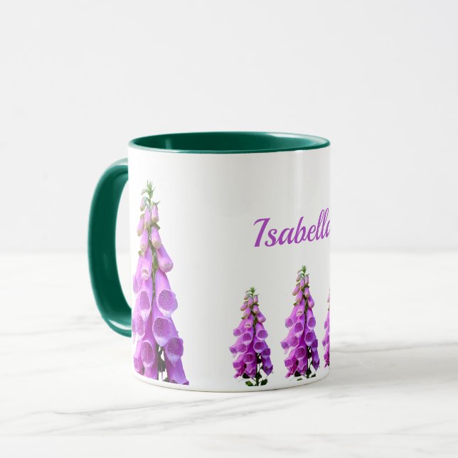 Purple pink white wildflowers floral name mug (Front Left)