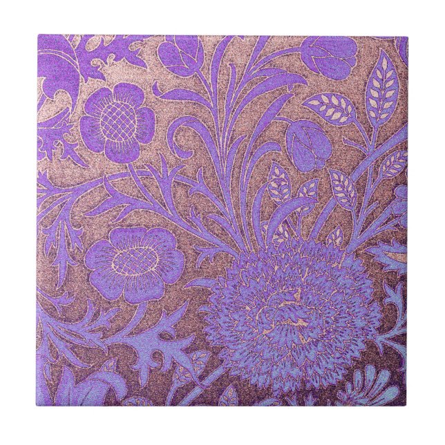 Purple,pink,Wiiliam Morris revamped, art nouveau p Ceramic Tile (Front)