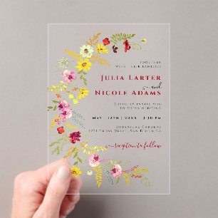 Purple Pink Wild Orchid Flowers Wreath Wedding Acrylic Invitations