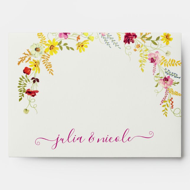 Purple Pink Wild Orchid Flowers Wreath Wedding Envelope (Front)