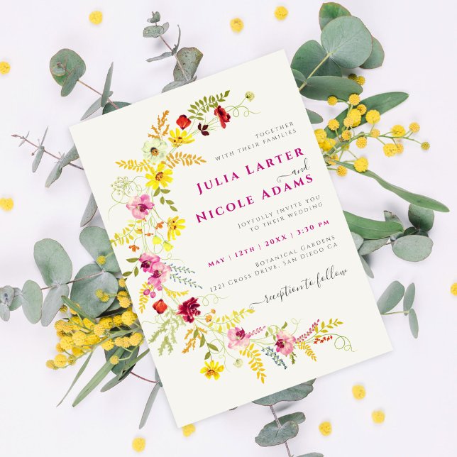 Purple Pink Wild Orchid Flowers Wreath Wedding Invitation (Creator Uploaded)