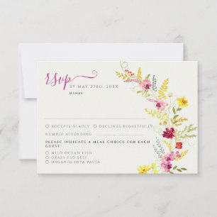 Purple Pink Wild Orchid Flowers Wreath Wedding RSVP Card