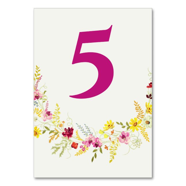 Purple Pink Wild Orchid Flowers Wreath Wedding Table Number (Front)