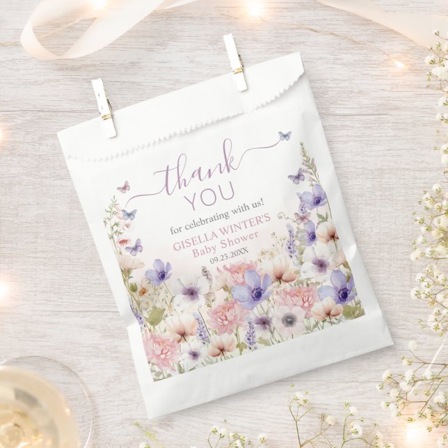 Purple Pink Wildflower Butterflies Baby in Bloom Favour Bag (Clipped)