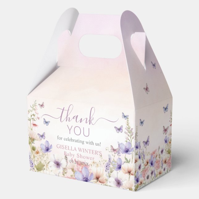 Purple Pink Wildflower Butterflies Baby in Bloom Favour Box (Front)