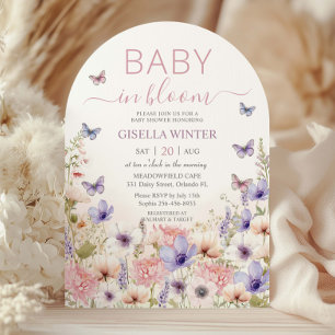 Purple Pink Wildflower Butterflies Baby in Bloom Invitation