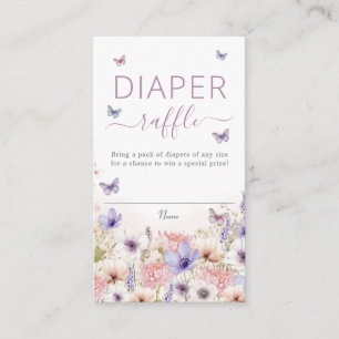 Purple Pink Wildflower Butterflies Diaper Raffle Enclosure Card