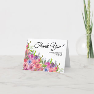 Purple Pink Wildflowers 90th Birthday Thank You Card
