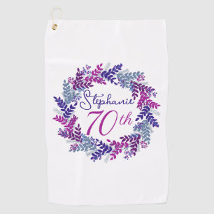 Purple Pink Wreath 70th Birthday Golf Towel