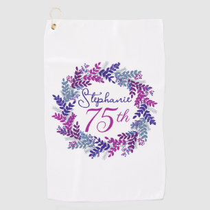 Purple Pink Wreath 75th Birthday Golf Towel