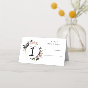 Purple Pink Wreath Wedding Folded Place Card