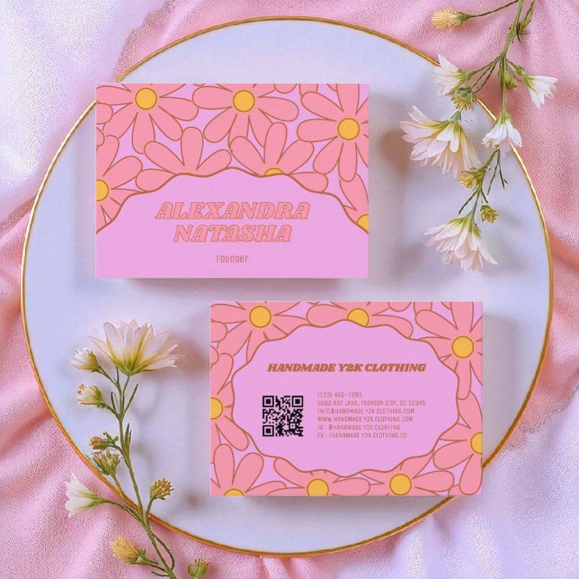 Purple Pink Y2K Flower Handmade Clothing Business Card (Creator Uploaded)