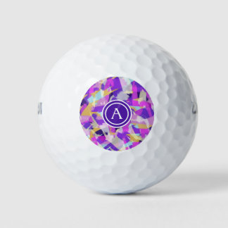 Purple Pink Yellow Blue Modern Abstract Monogram Golf Balls