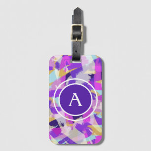 Purple Pink Yellow Blue Modern Abstract Monogram Luggage Tag