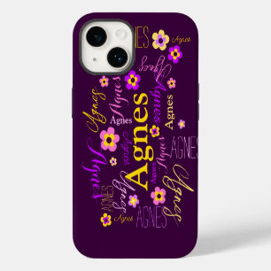 Purple pink yellow flowers and name Agnes iPhone 14 Case