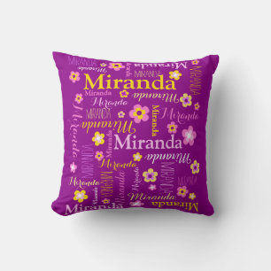 Purple pink yellow girls Miranda custom name Cushion
