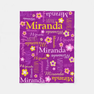 Purple pink yellow girls Miranda name blanket