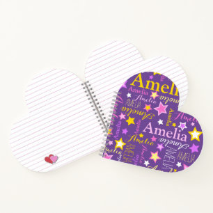Purple pink yellow girls name Amelia stars pattern Notebook
