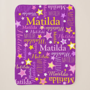 Purple pink yellow girls name stars pattern sherpa blanket