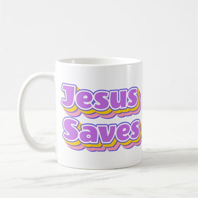 Purple Pink Yellow Jesus Saves  Coffee Mug (Left)