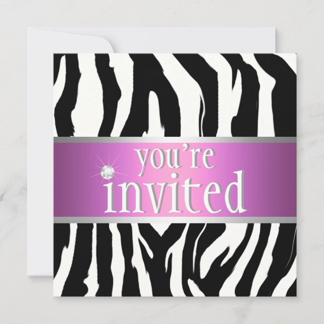 Purple/ Pink Zebra Birthday Invitation (Front)