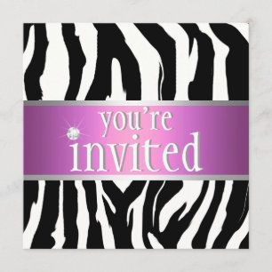 Purple/ Pink Zebra Birthday Invitation