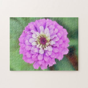 Purple Pink Zinnia Flower Garden Art Puzzle