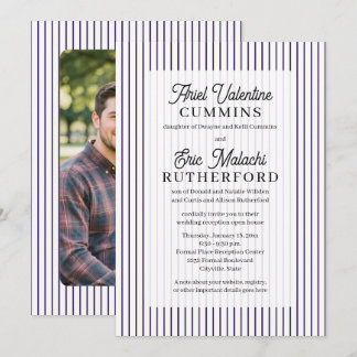 Purple Pinstripe Rustic Groom's Parents Remarried Invitation