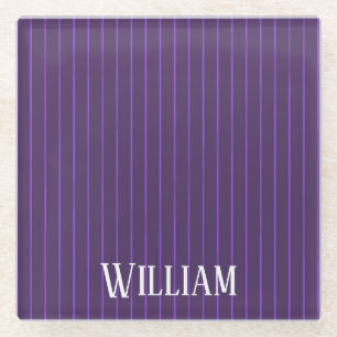 Purple pinstripes glass coaster