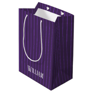 Purple pinstripes medium gift bag