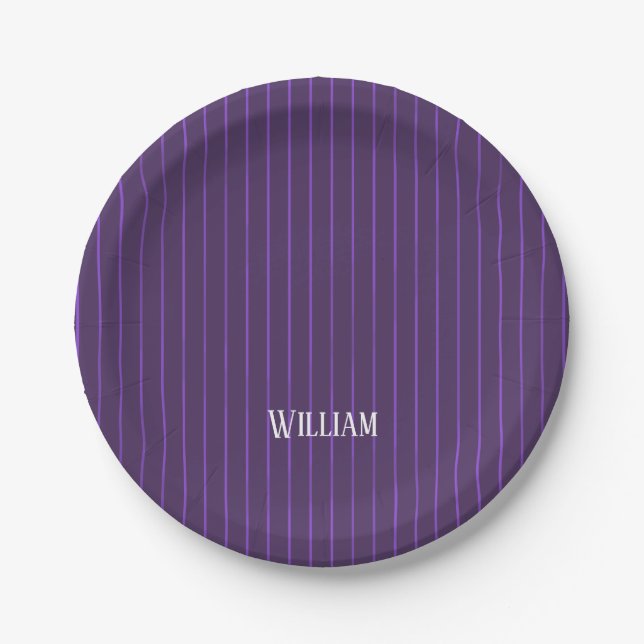 Purple pinstripes paper plate (Front)