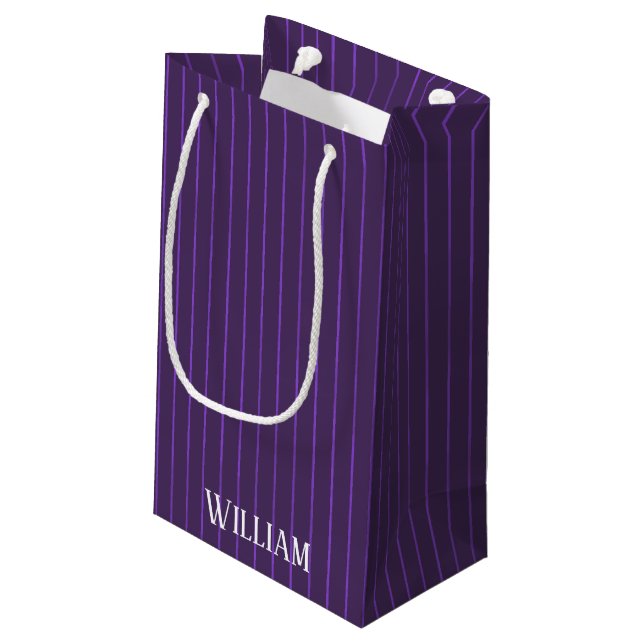 Purple pinstripes small gift bag (Back Angled)