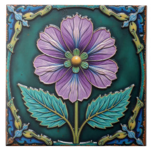 Purple Pinwheel Flower Ceramic Tile