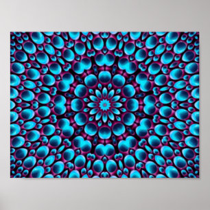 Purple Pipes Vintage Blue Fractal Kaleidoscope Poster