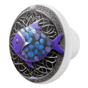 Purple Pisces Metal Art Ceramic Knob