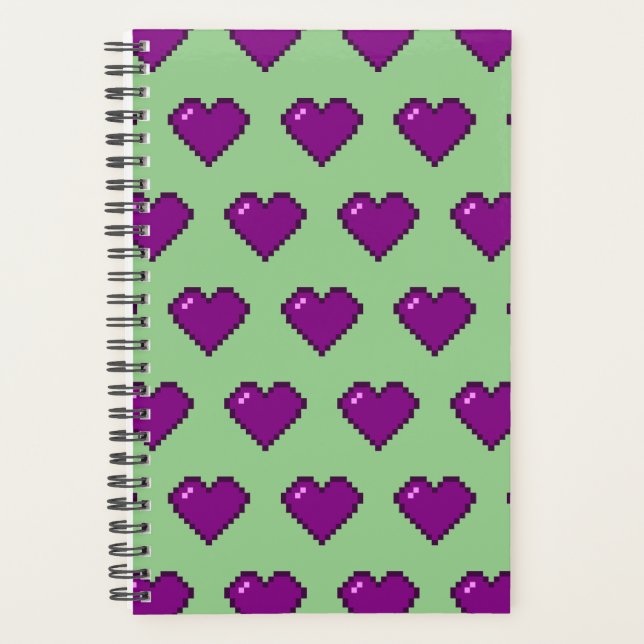 Purple Pixel Heart Pattern Planner (Front)