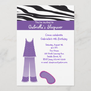 Purple PJ's  /Zebra Sleepover Birthday Invitation